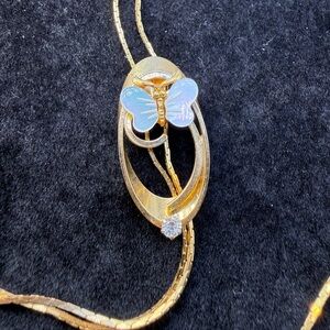 Gold Tone Butterfly Lariat Necklace Bolo Style Slider 32” Chain